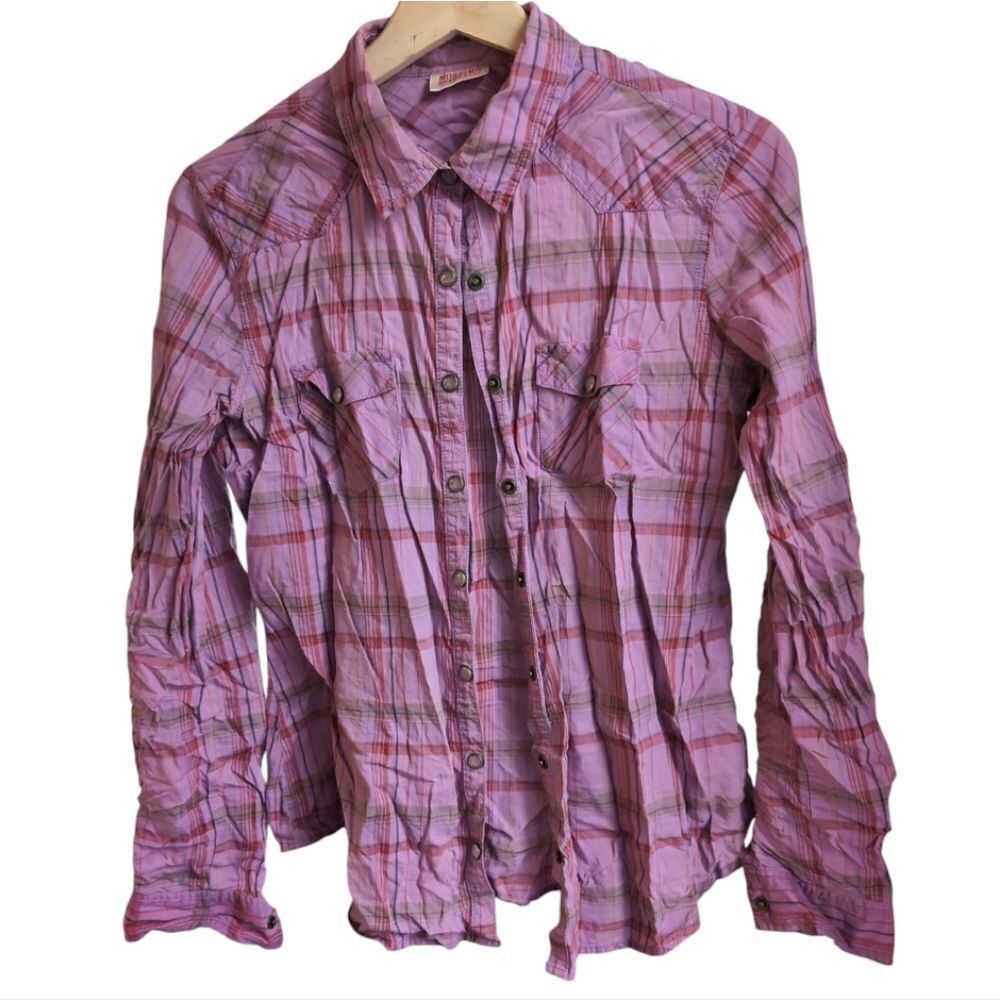 mossimo Western Lilac Plaid Button-Up Shirt Size M